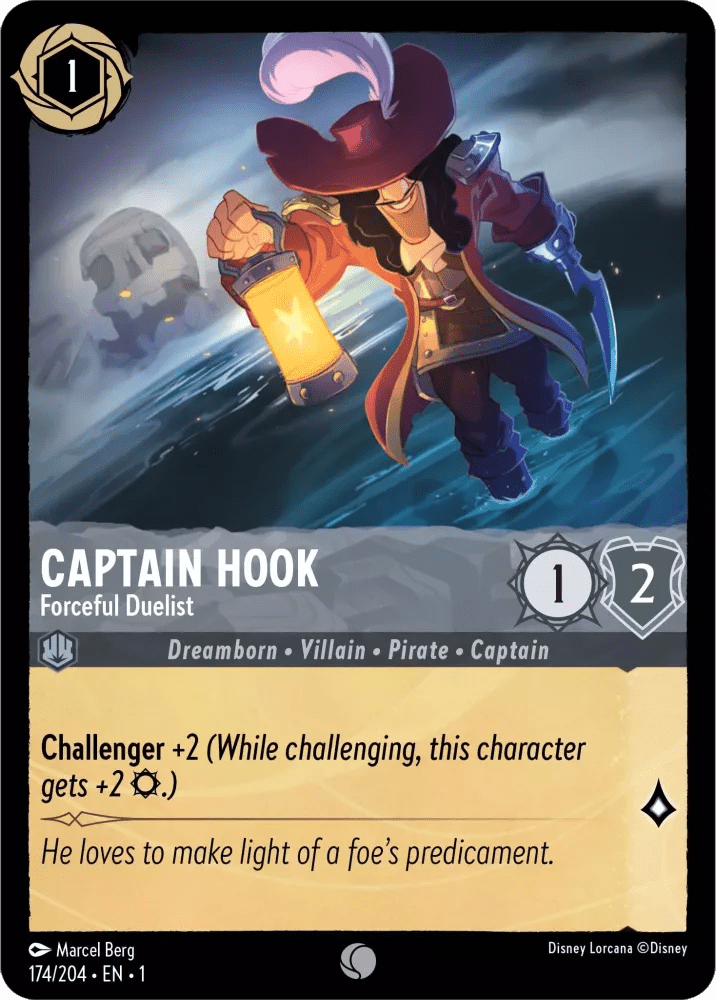 Disney Lorcana - [174/204] - CAPTAIN HOOK - Forceful Duelist ENG NON-FOIL [M/NM] - The Great Illuminary -