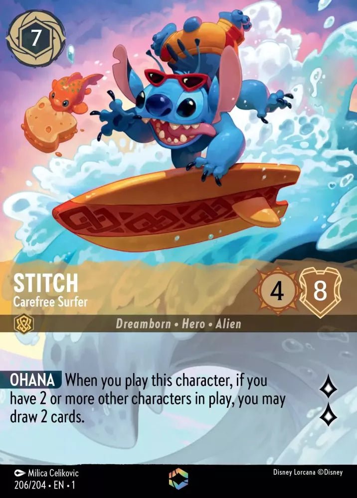 Disney Lorcana - [206/204] - STITCH - Carefree Surfer ENG FOIL [M/NM] - The Great Illuminary -