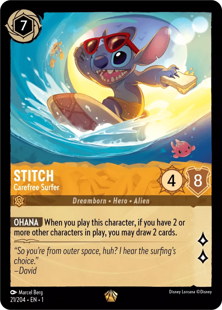 Disney Lorcana - [21/204] - STITCH - Carefree Surfer ENG FOIL [M/NM] - The Great Illuminary -